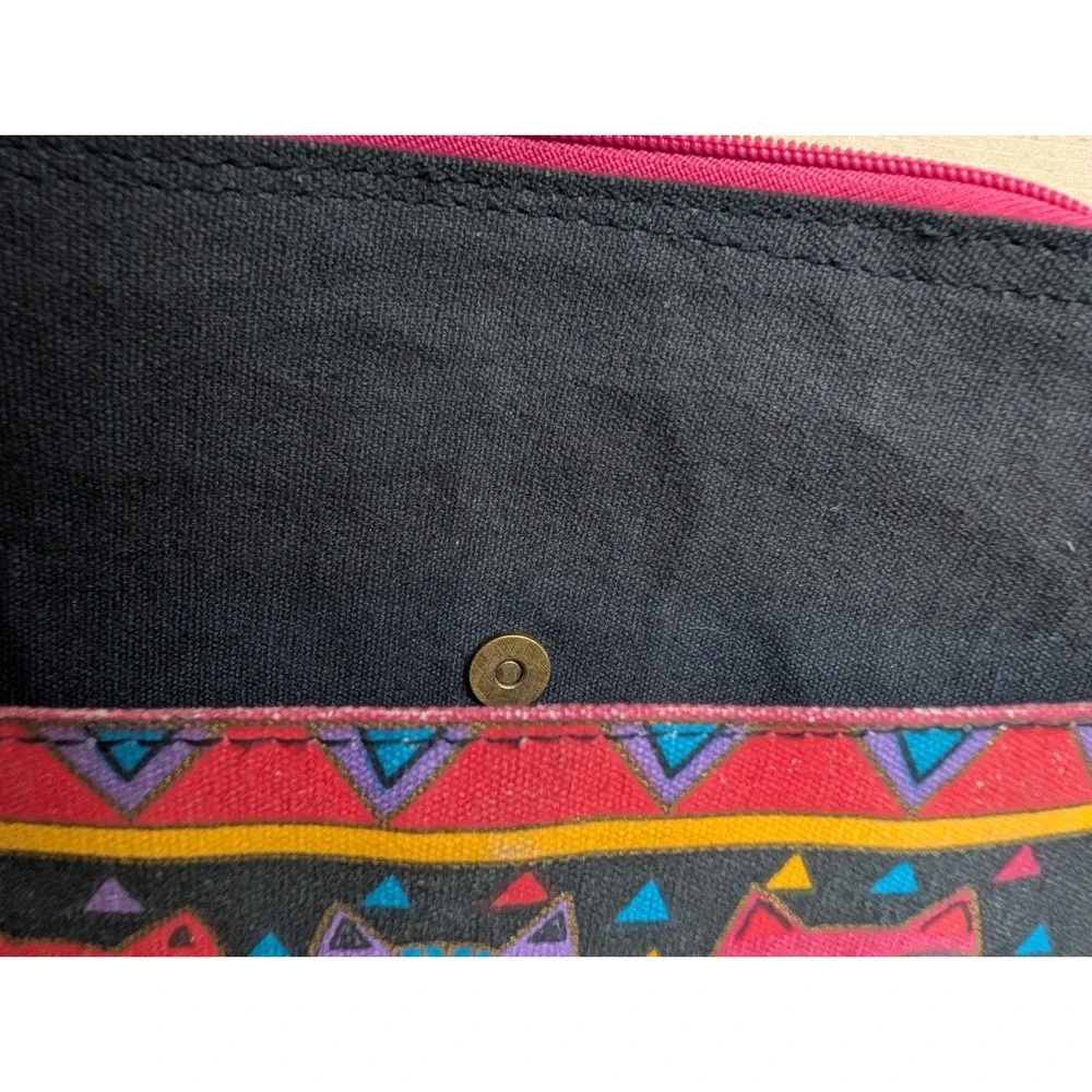 Laurel Burch Handbag Black Cloth With 3 Cats‎ Vintage Boho Adjustable Strap